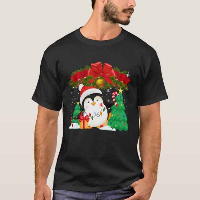 Penguin Christmas Ornament Tree Lights Cute Pengui T-Shirt (Front)