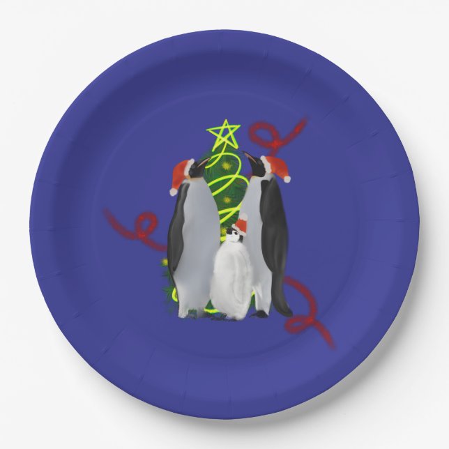 Penguin Christmas Paper Plate (Front)