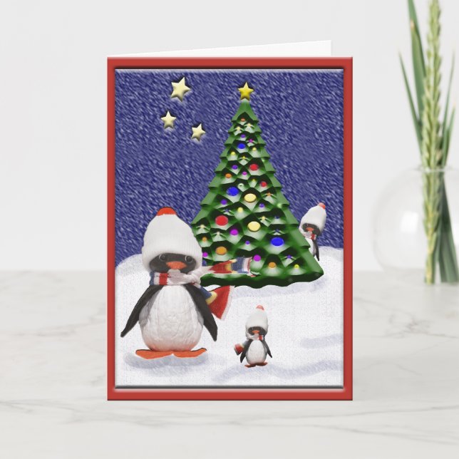 Penguin Christmas Paradise Art Custom Holiday Card (Front)