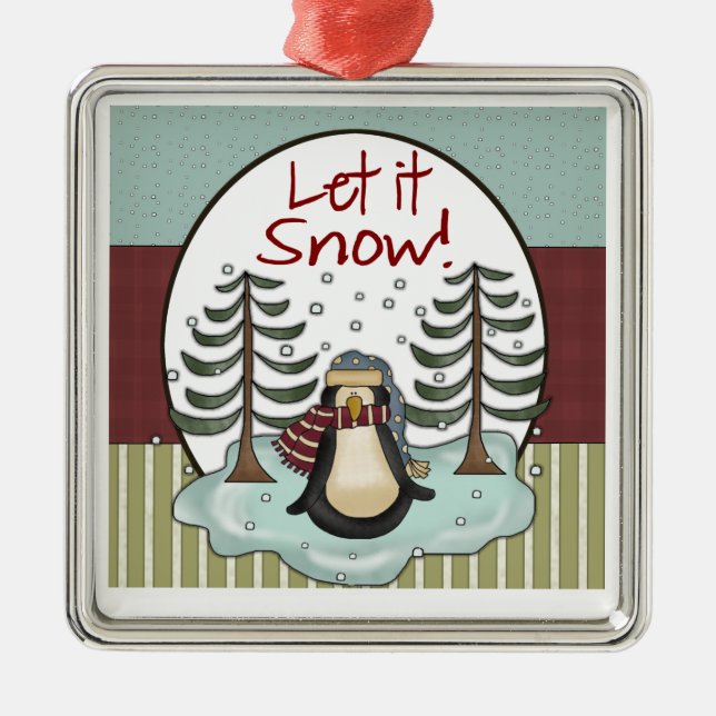 Penguin Christmas Snow Keepsake Gift Metal Tree Decoration (Front)