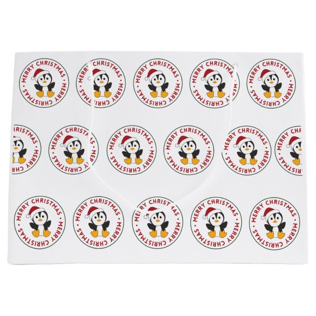 Penguin Christmas Snow Winter Animals Penguins Large Gift Bag (Front)