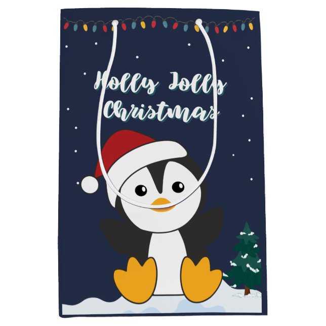 Penguin Christmas Snow Winter Animals Penguins Med Medium Gift Bag (Front)
