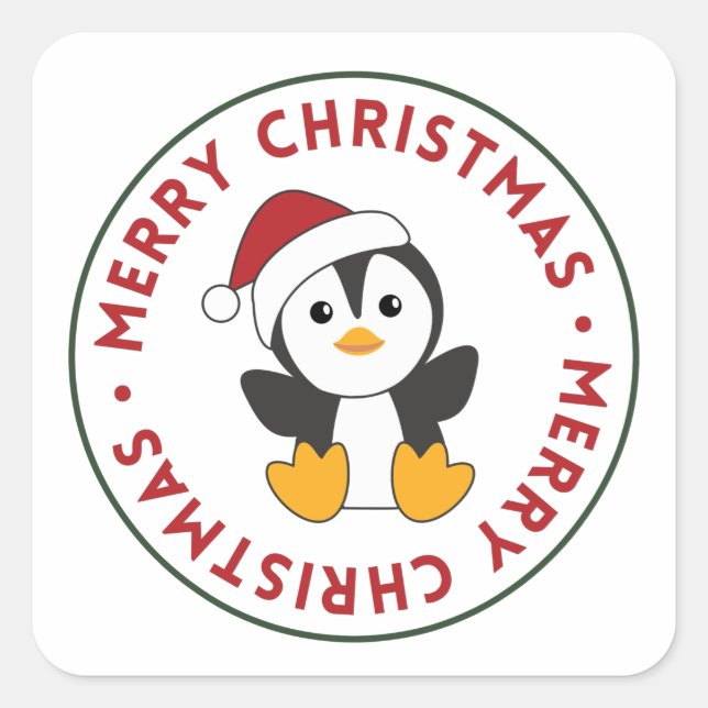 Penguin Christmas Snow Winter Animals Penguins Squ Square Sticker (Front)