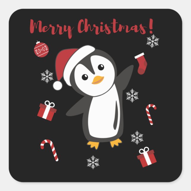 Penguin Christmas Snow Winter Animals Penguins Square Sticker (Front)