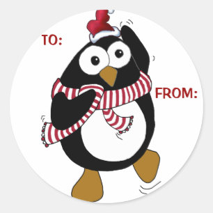 Penguin Christmas stickers: TO and FROM Classic Round Sticker