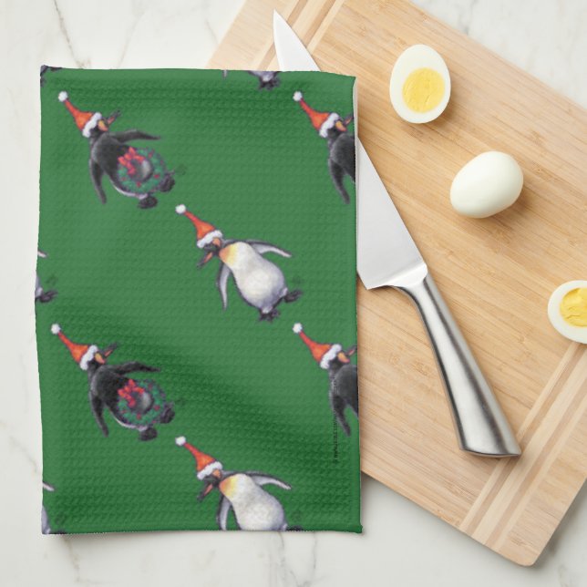 Penguin Christmas Tea Towel (Quarter Fold)