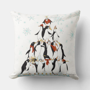Penguin Christmas Tree Fun Holiday Cartoon Cushion