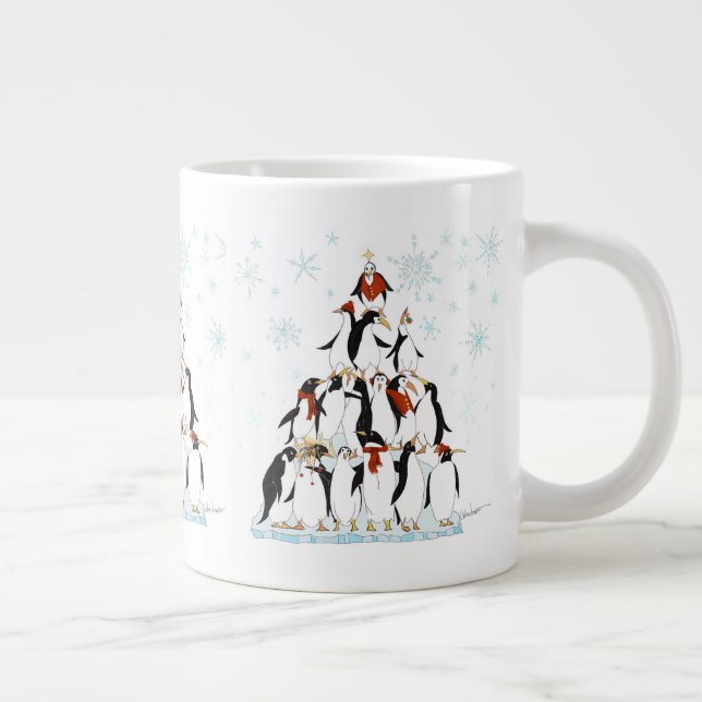 Penguin Christmas Tree Fun Holiday Cartoon Large Coffee Mug (Right)