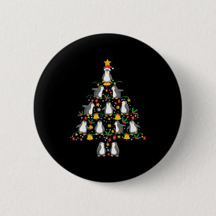 Penguin Christmas Tree Penguin Christmas Lights 6 Cm Round Badge