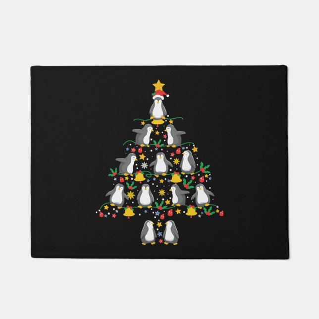 Penguin Christmas Tree Penguin Christmas Lights Doormat (Front)