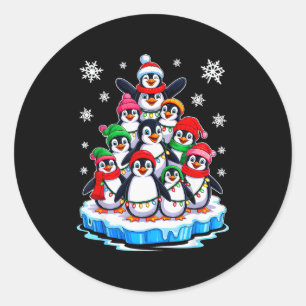 Penguin Christmas Tree Penguin Lover Xmas For Men  Classic Round Sticker