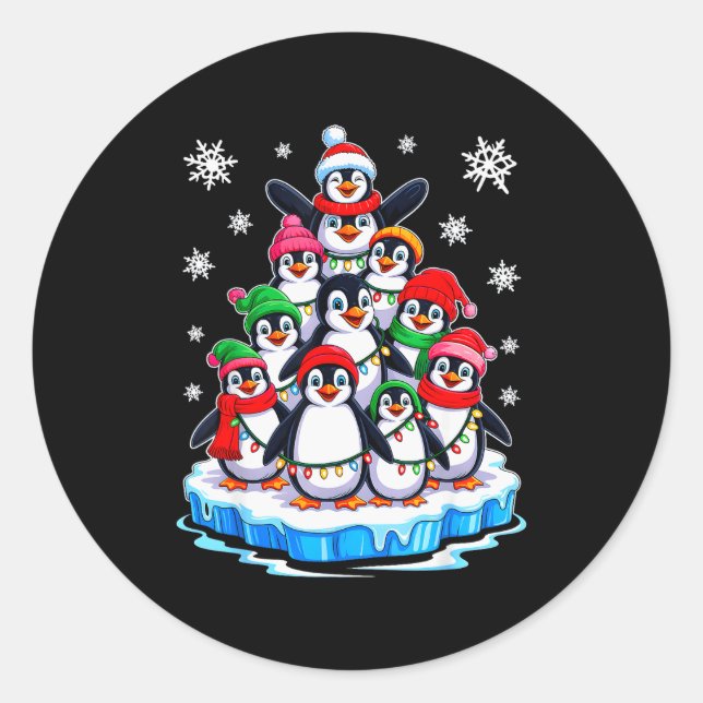 Penguin Christmas Tree Penguin Lover Xmas For Men  Classic Round Sticker (Front)
