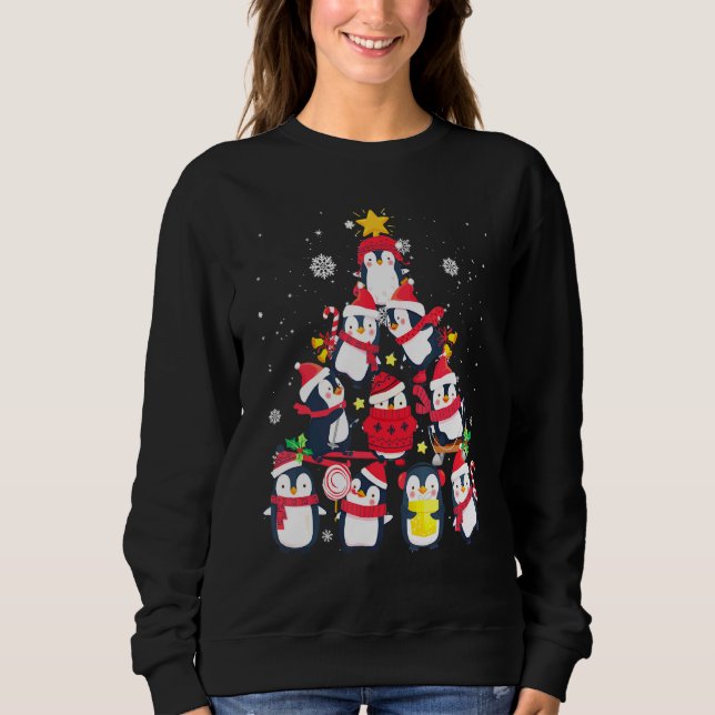 Penguin Christmas Tree Snow Penguins Santa Xmas Sweatshirt (Front)