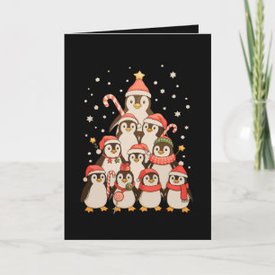 Penguin Christmas Tree Snow Santa Hat Xmas Holiday Card