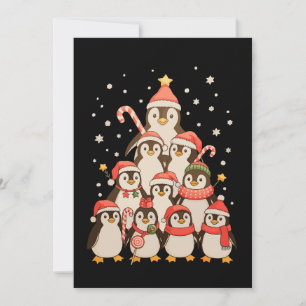 Penguin Christmas Tree Snow Santa Hat Xmas Holiday Card