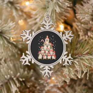 Penguin Christmas Tree Snow Santa Hat Xmas Holiday Snowflake Pewter Christmas Ornament