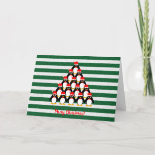 Penguin Christmas Tree Striped Holiday Card