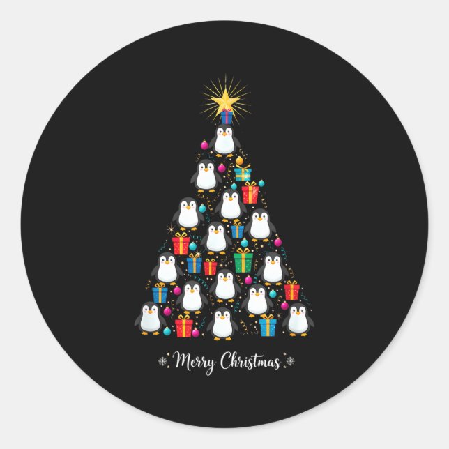 Penguin Christmas Tree Xmas Day Holiday Men &amp;  Classic Round Sticker (Front)