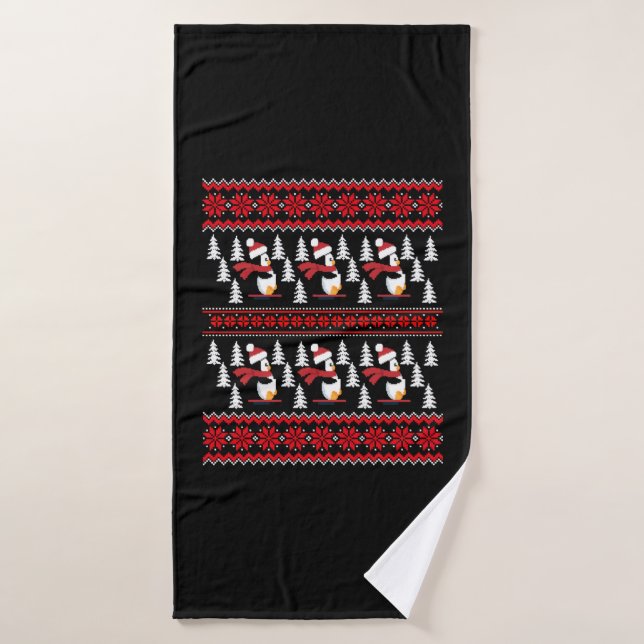 Penguin Christmas Ugly Xmas Bath Towel (Bath Towel)