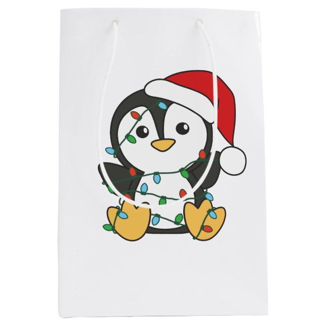 Penguin Christmas Winter Animals Holiday Penguines Medium Gift Bag (Front)