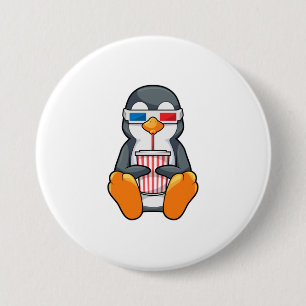 Penguin Cinema Glasses Drinking cup 7.5 Cm Round Badge