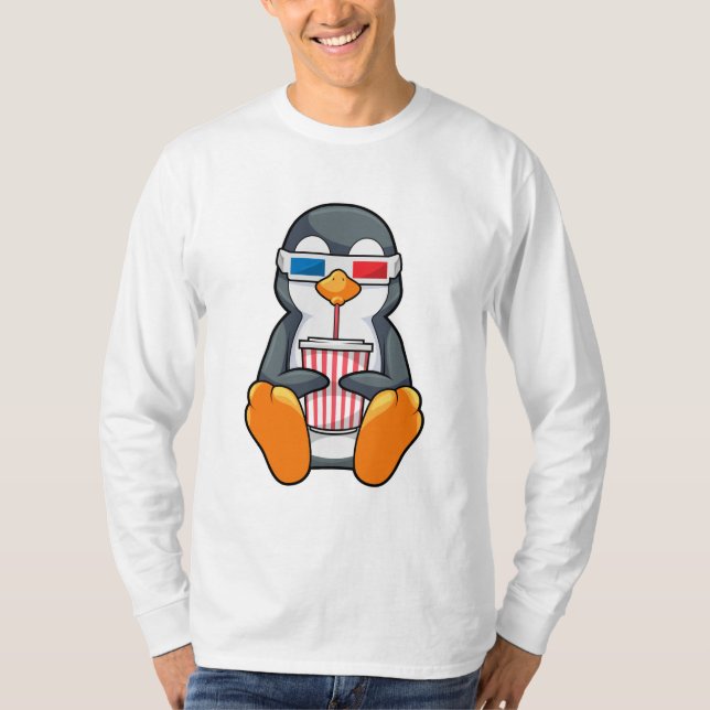 Penguin Cinema Glasses Drinking cup T-Shirt (Front)