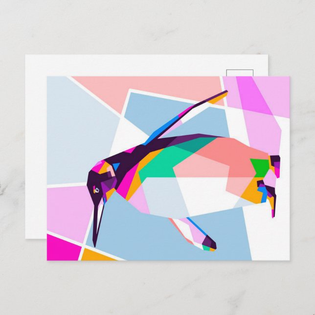 Penguin Colour Geometric | Art Gift Announcement Postcard (Front/Back)