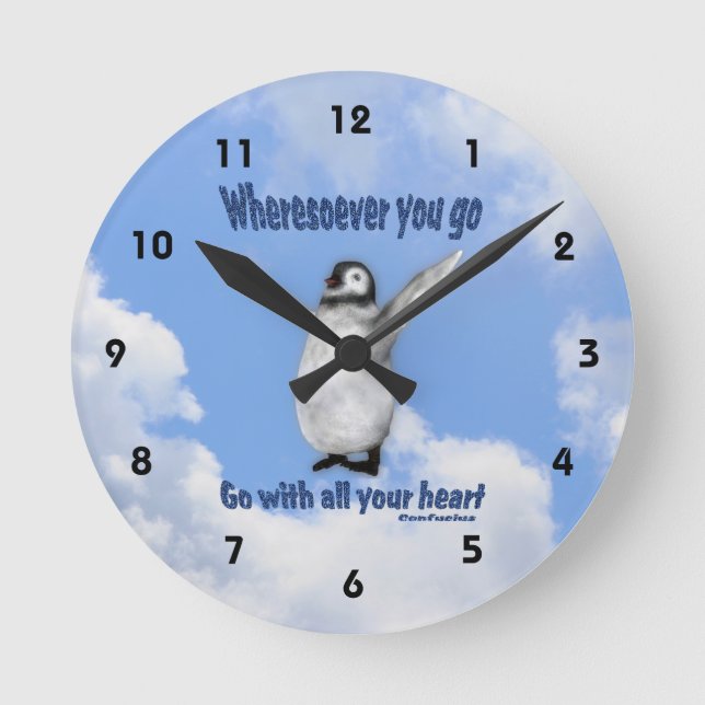 Penguin Confucius Attitude Quote Inspirational  Round Clock (Front)