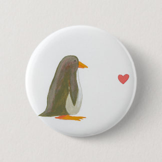Penguin contemplating love fun little painting art 6 cm round badge