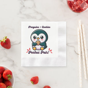 Penguin cookies cute cartoon character snacking napkin