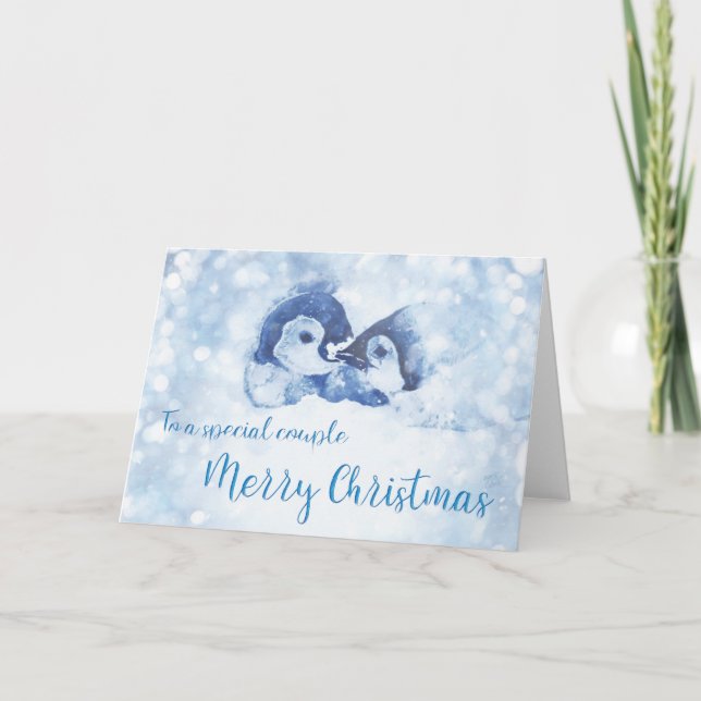 Penguin couple Christmas Holiday Card (Front)
