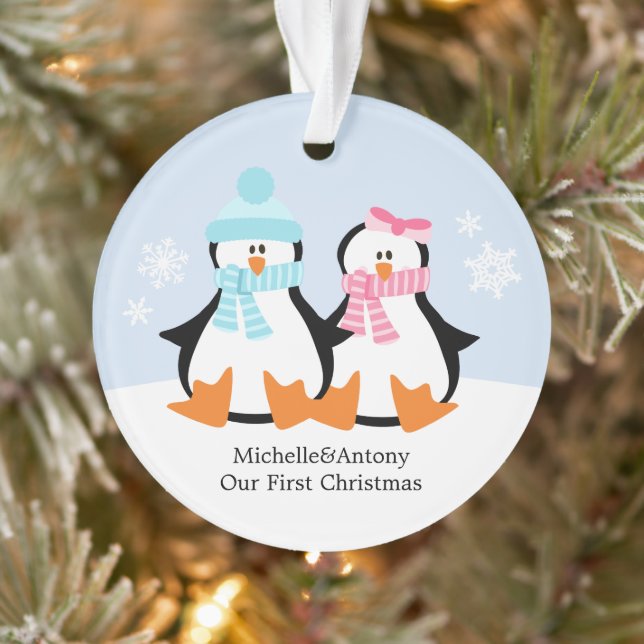 Penguin Couple Custom Christmas Ornament (Tree)