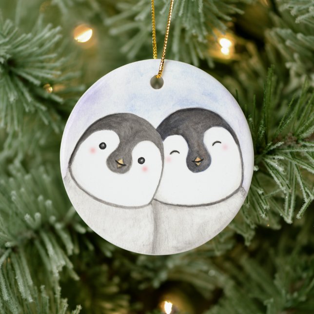 Penguin Couple First Christmas Together Custom Ceramic Tree Decoration (Tree)