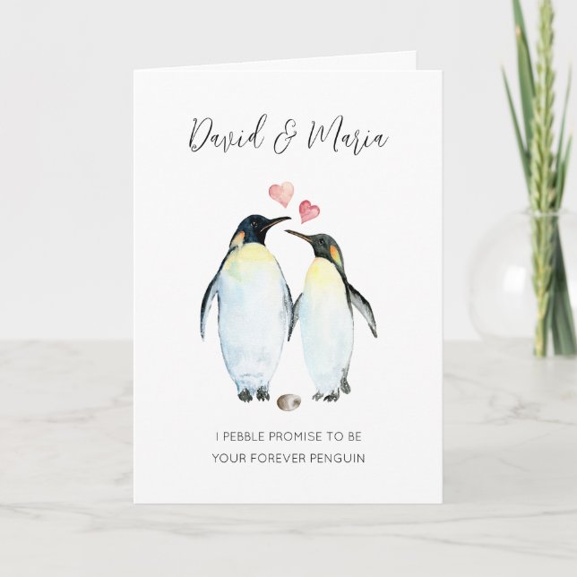 Penguin Couple in Love Anniversary Card (Front)