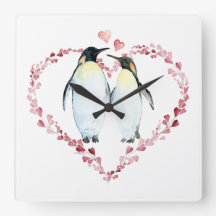 Penguin Couple in Love Heart Wreath
