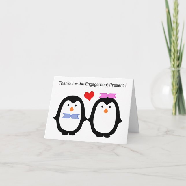 Penguin Couple Male Female Engagement Thanks Thank You Card (Front)
