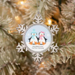 Penguin Couple Newlyweds First Christmas Snowflake Pewter Christmas Ornament<br><div class="desc">Christmas tree ornament design.</div>