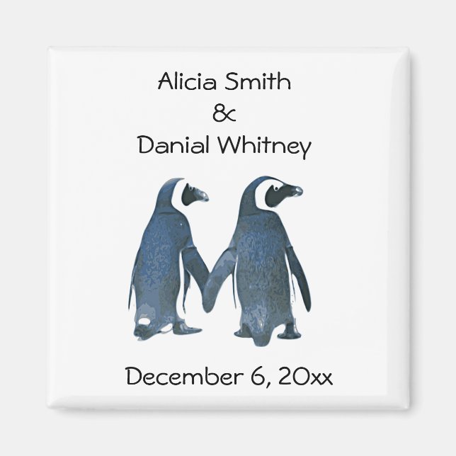 Penguin Couple Save the Date Magnet (Front)