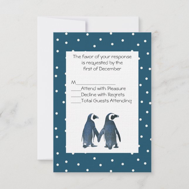 Penguin Couple Wedding RSVP Card (Front)