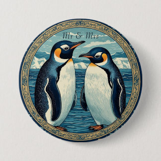 Penguin Couple Winter Snow Blue Ocean Ice Glacier  7.5 Cm Round Badge