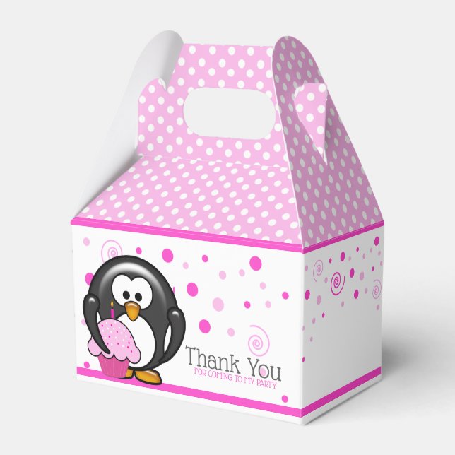 Penguin Cupcake Birthday Party Favour Box (Front Side)