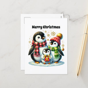 Penguin customisable Merry Christmas Holiday Postcard
