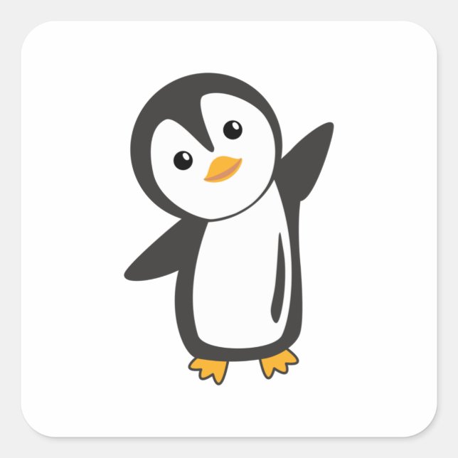 Penguin Cute Animals For Kids Funny Bird Square Sticker (Front)