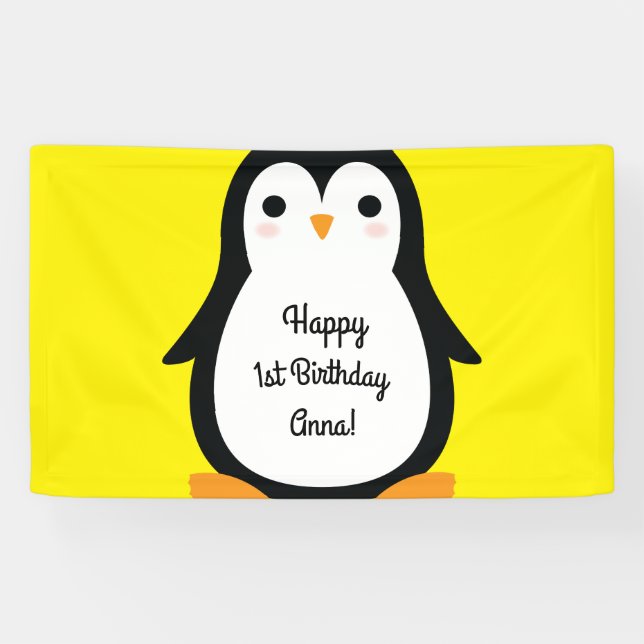Penguin Cute Winte 1st Birthday Party Banner Decor (Horizontal)