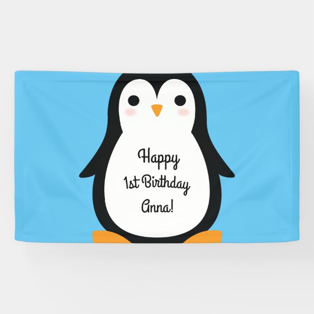 Penguin Cute Winte 1st Birthday Party Banner Decor (Horizontal)