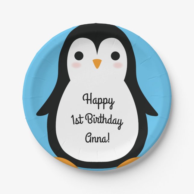 Penguin Cute Winter 1st Birthday Plates (Front)