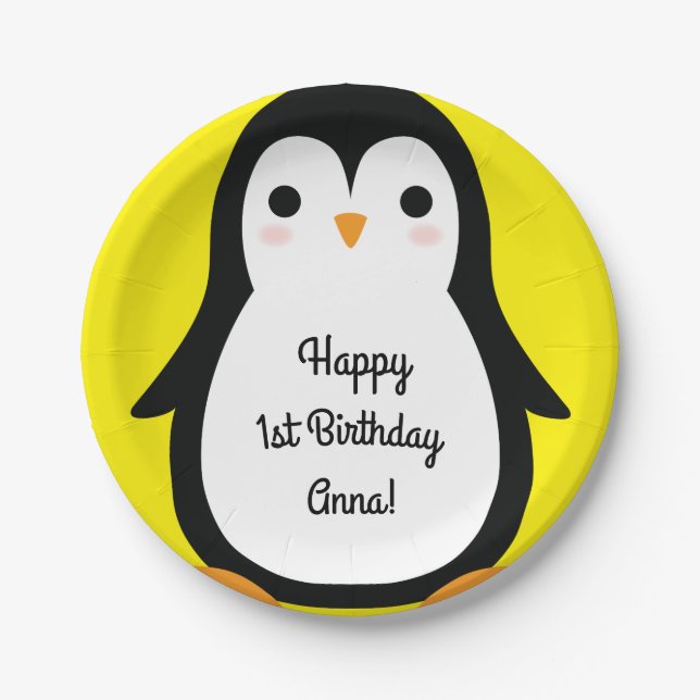 Penguin Cute Winter 1st Birthday Plates (Front)