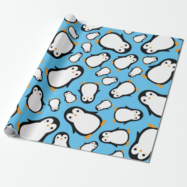 Penguin Cute Winter 1st Birthday Wrapping Paper (Unrolled)