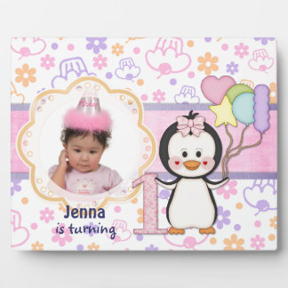 Penguin Cutie- Girl First Birthday Plaque