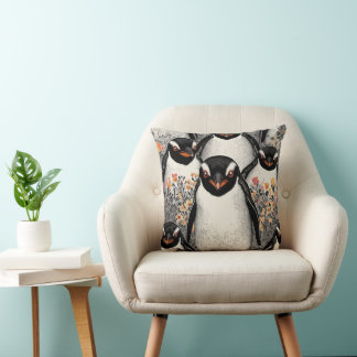 Penguin Dad Personalised Pattern Vintage Photo Cushion